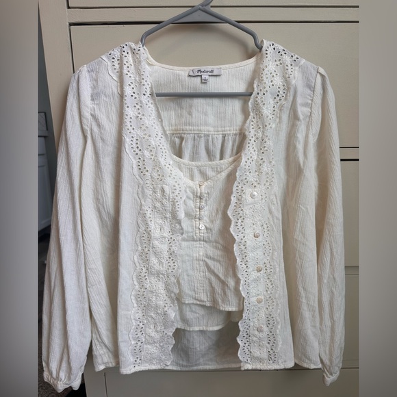 Madewell women’s ivory eyelet -trim twin set size small - Picture 1 of 4